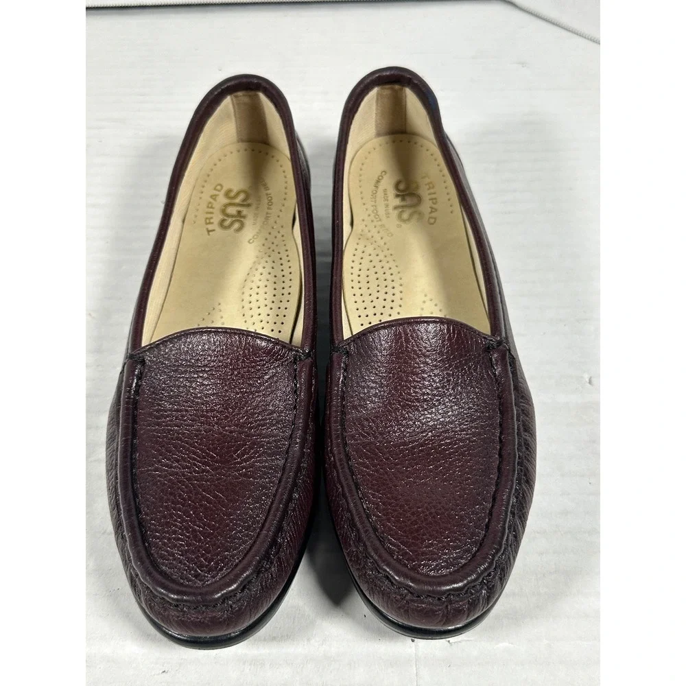 SAS Womens Burgundy Pebbled Leather Tripad ComfortLoafers Made in USA Size 6.5 S